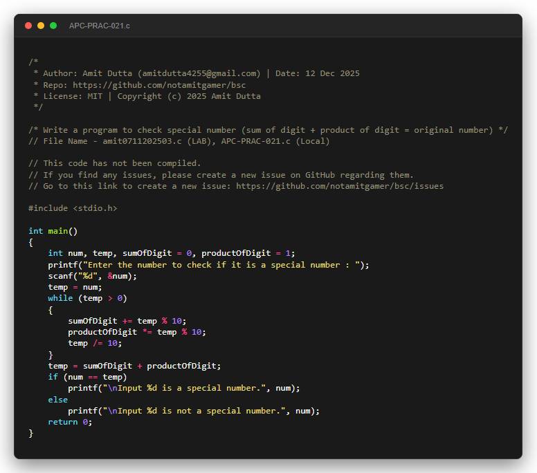 Write a program to check special number (sum of digit + product of digit = original number)
